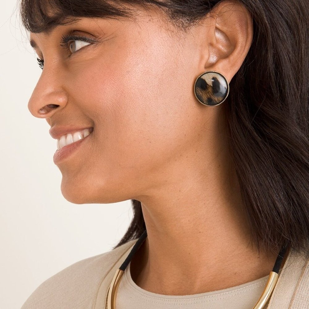 Chico's Char Animal-Print Stud Clip-On Earrings NEW without tags